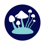 Icon with blue and white mushrooms