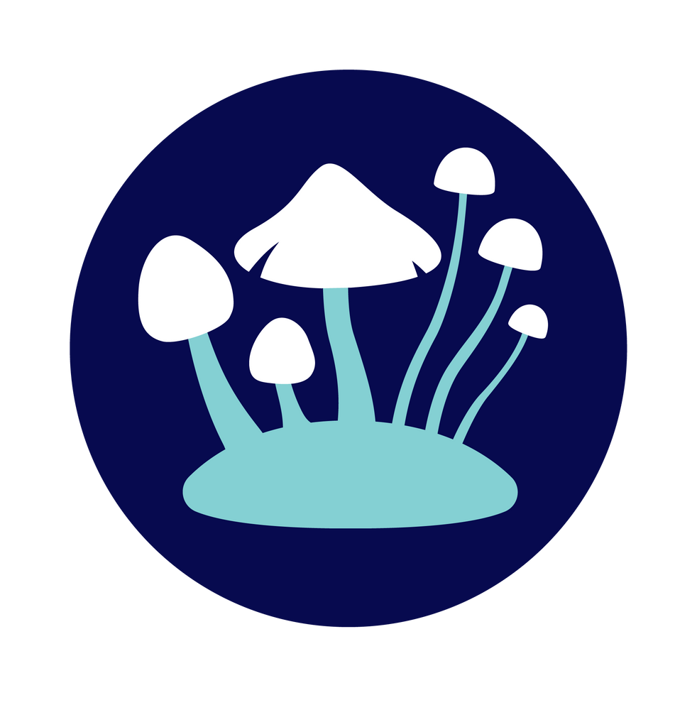 Icon with blue and white mushrooms