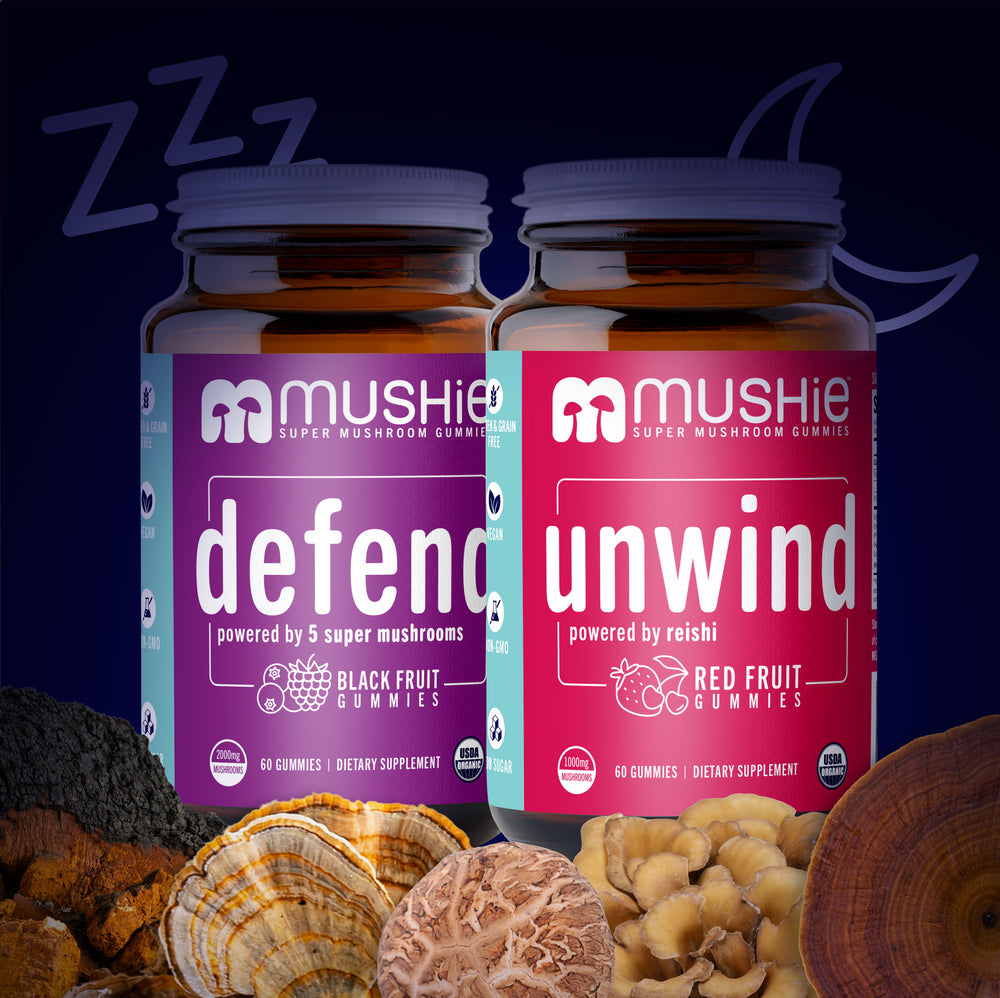 UNWIND & DEFEND | Organic Super Mushroom Gummies PM Bundle Bottles - Front